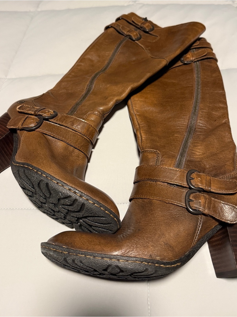 Born Women's Tall Brown Leather Buckle Boots - 9